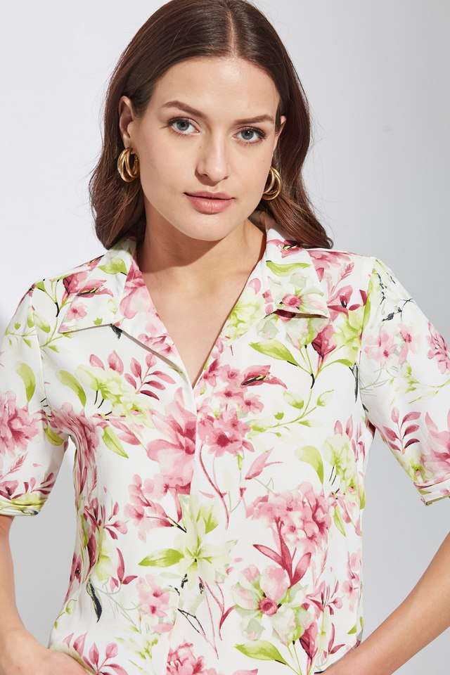 Printed-Spread-Collar-Polyester-Women-s-Casual-Wear-Shirt