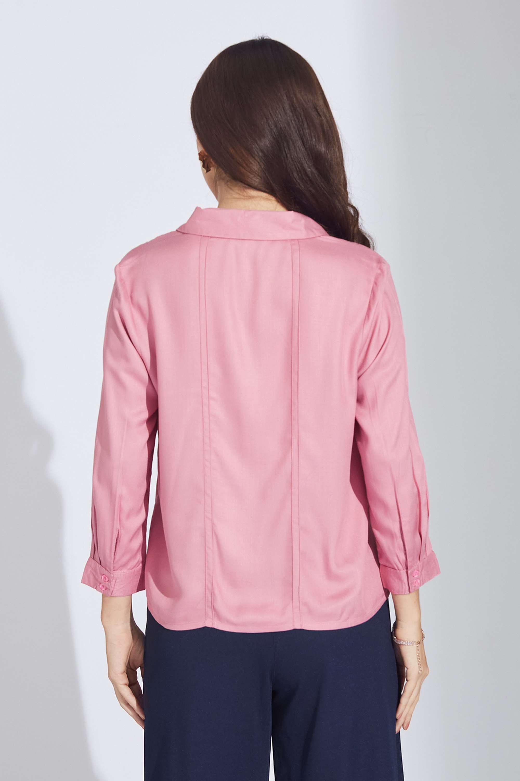 Solid-Collared-Rayon-Women-Casual-Wear-Shirt