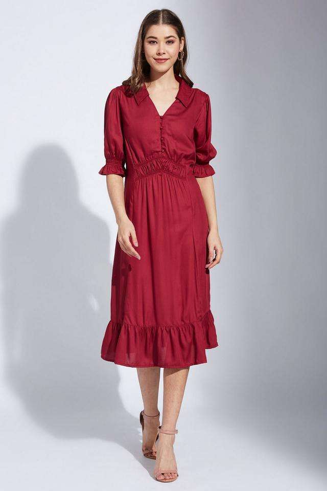 Solid-Collared-Rayon-Women-Dress