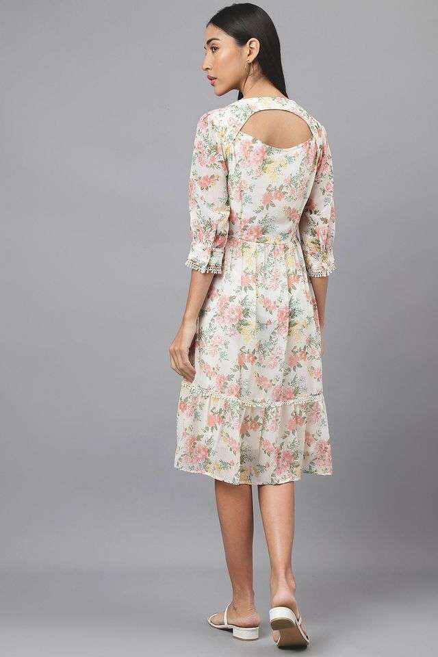 Printed-Collared-Polyester-Women-s-Knee-Length-Dress