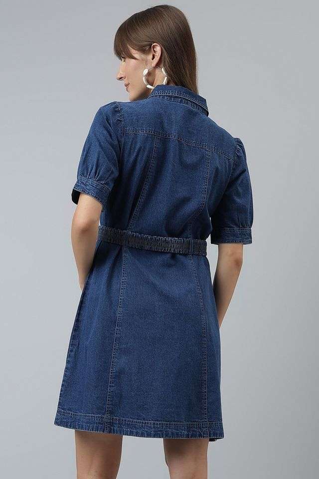 Printed-Collared-Cotton-Women-s-Knee-Length-Dress
