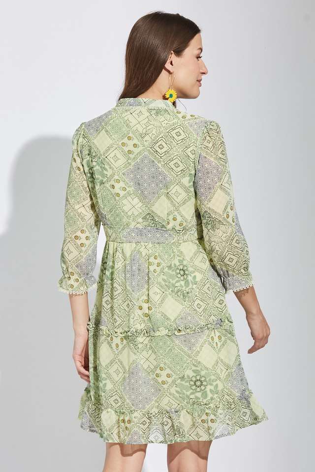 Printed-Collared-Polyester-Women-s-Above-Knee-Dress