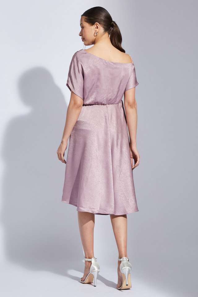 Solid-Polyester-Boat-Neck-Women-s-Knee-Length-Dress