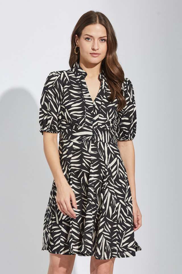 Printed Collared Viscose Women Dress-image-36