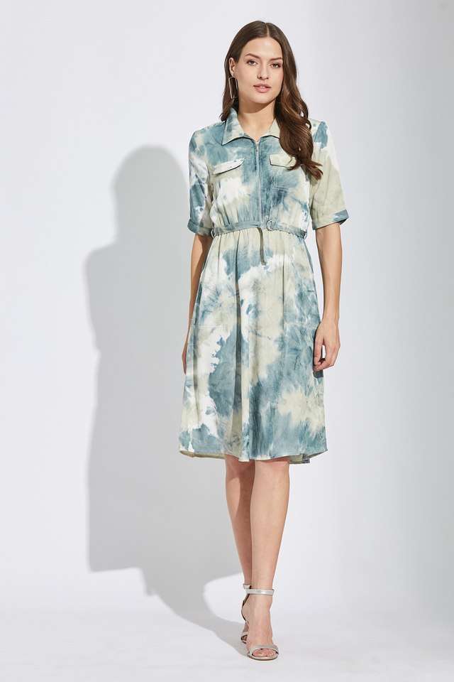 Tie-&-Dye-Collared-Viscose-Women-s-Knee-Length-Dress