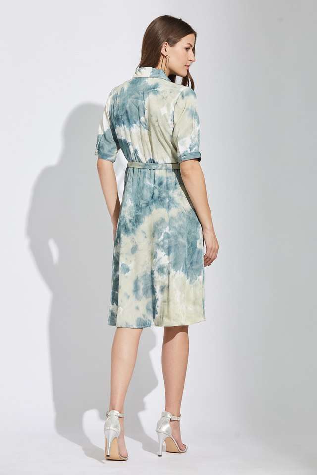 Tie-&-Dye-Collared-Viscose-Women-s-Knee-Length-Dress