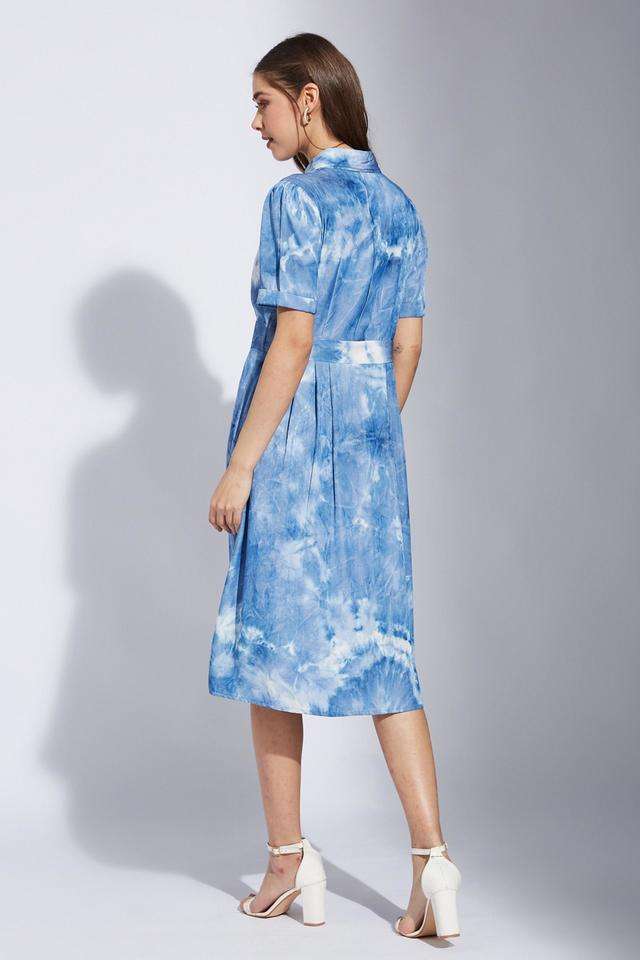Tie-&-Dye-Collared-Rayon-Women-Dress