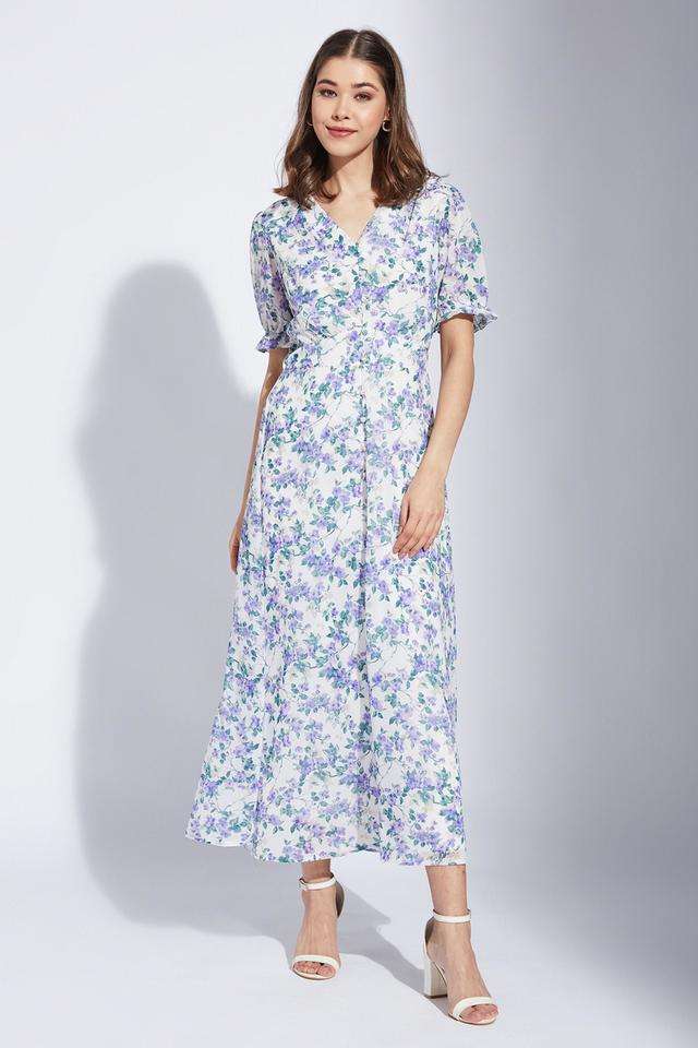 Printed-Polyester-V-Neck-Women-s-Dress