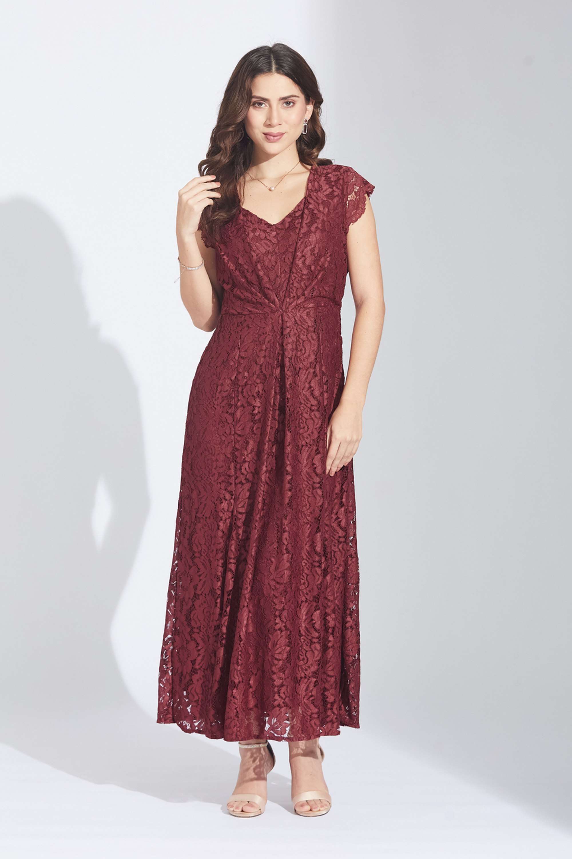 Printed-Nylon-V-Neck-Women-s-Maxi-Dress