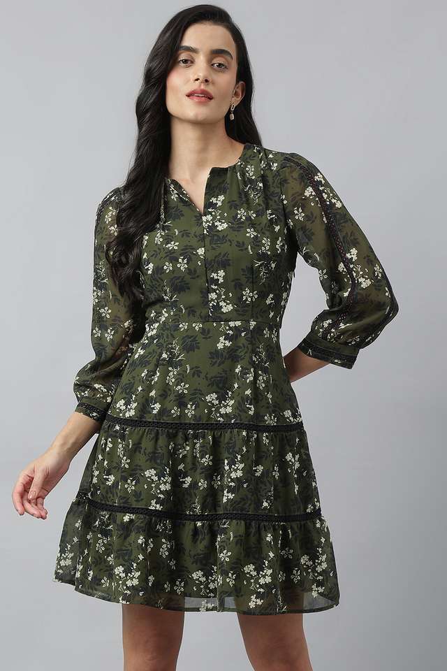 Printed-Polyester-V-Neck-Women-s-Mini-Dress