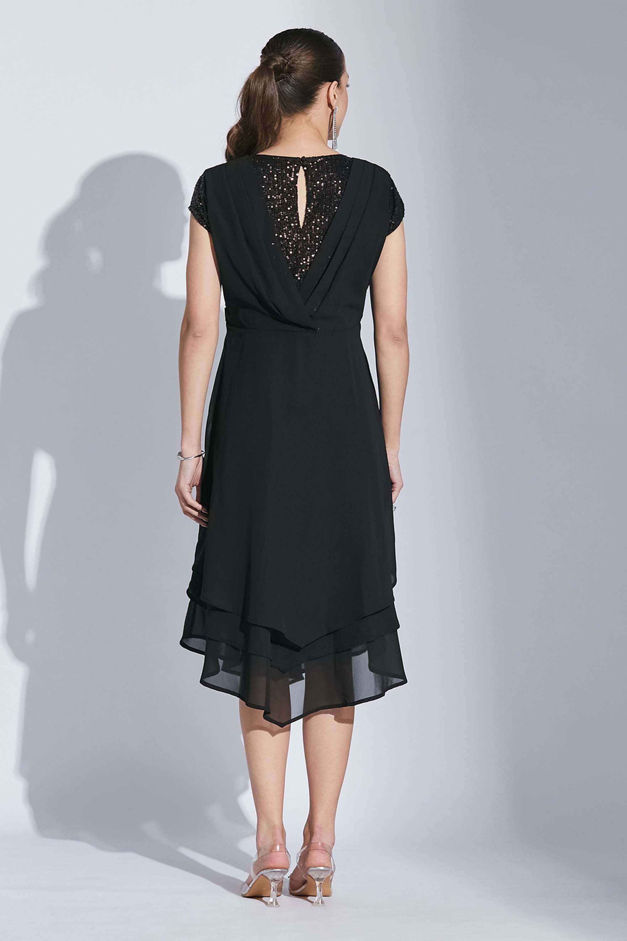 Solid-V-Neck-Polyester-Women-Dress