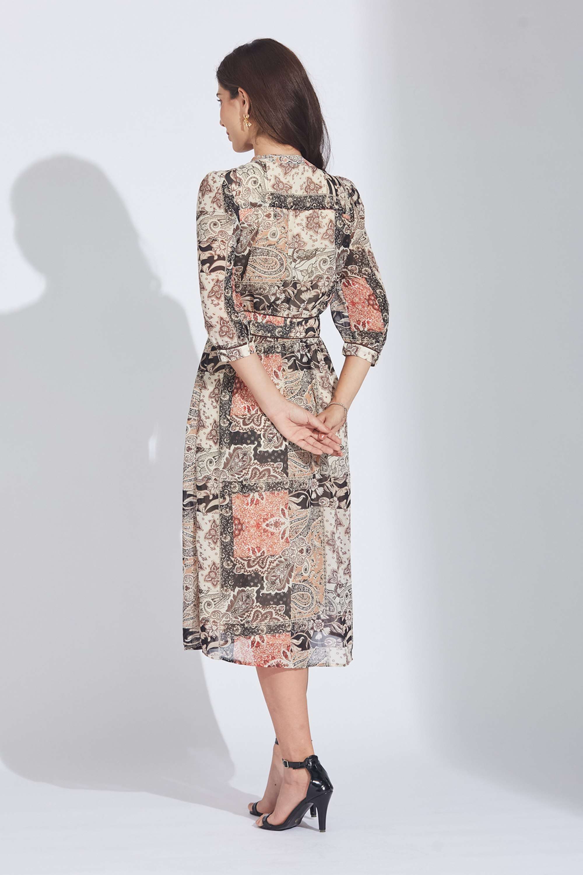 Printed-Collared-Polyester-Women-Dress