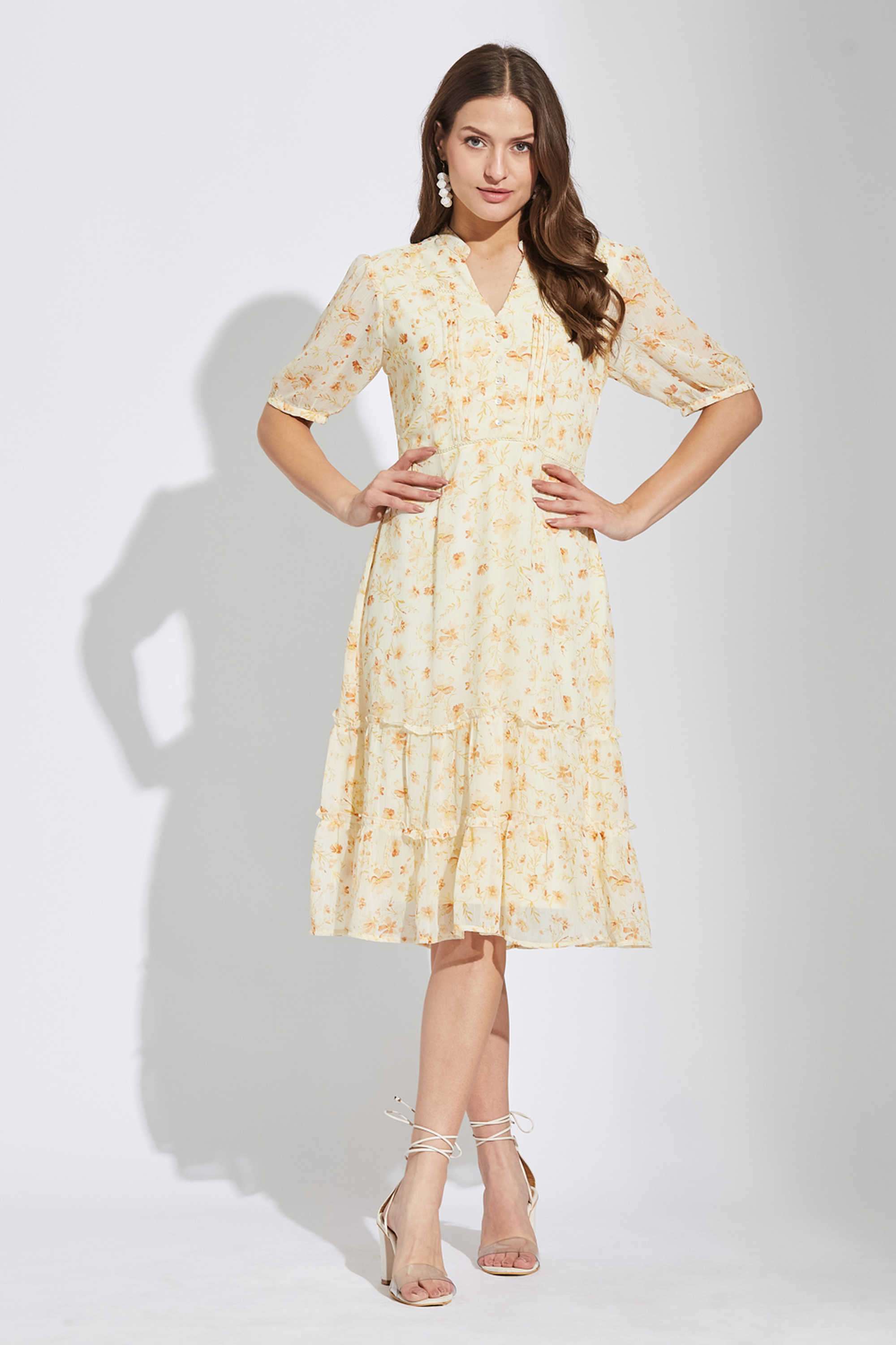 Printed-Polyester-V-Neck-Women-s-Dress