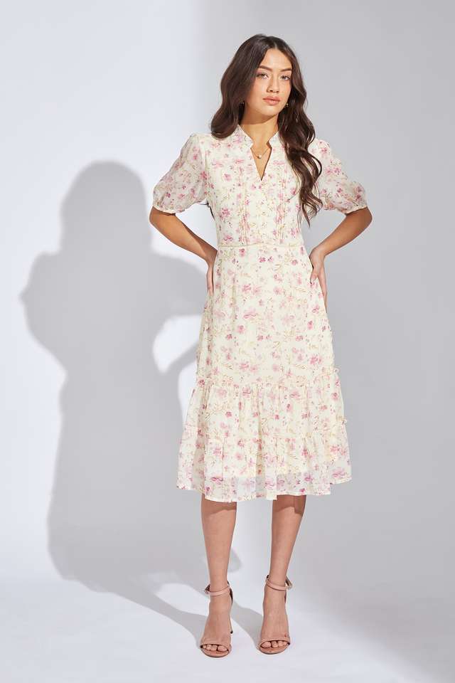 Printed-Polyester-V-Neck-Women-s-Midi-Dress