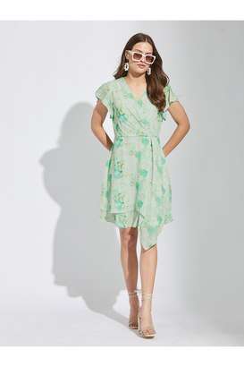 Printed-V-Neck-Polyester-Women-Dress