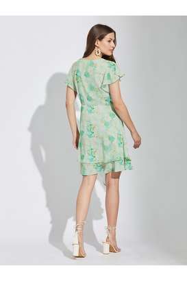 Printed-V-Neck-Polyester-Women-Dress