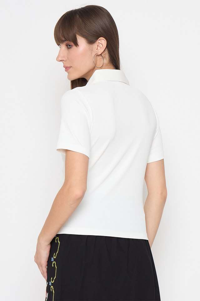 Solid-Polyester-Women-s-Polo-T-Shirt