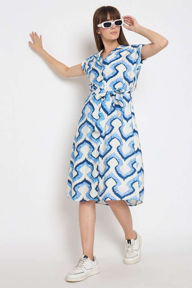 Abstract-Rayon-V-Neck-Women-s-Midi-Dress