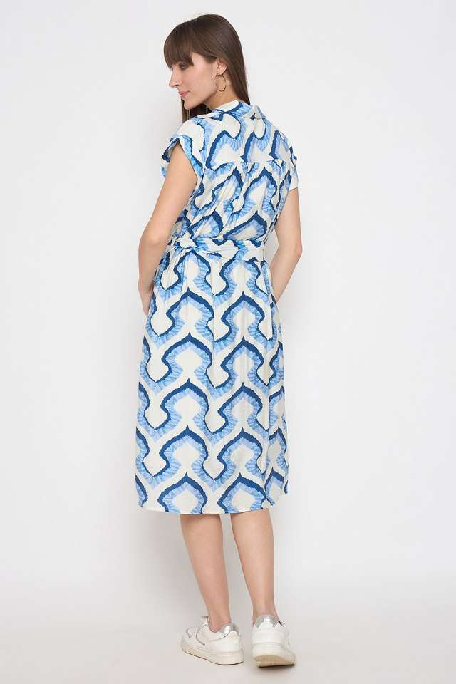 Abstract-Rayon-V-Neck-Women-s-Midi-Dress