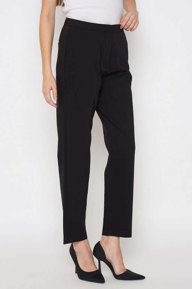 Solid-Cotton-Relaxed-Fit-Women-s-Casual-Trousers