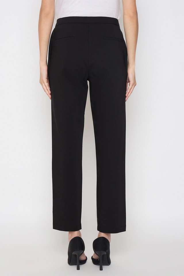 Solid-Cotton-Relaxed-Fit-Women-s-Casual-Trousers