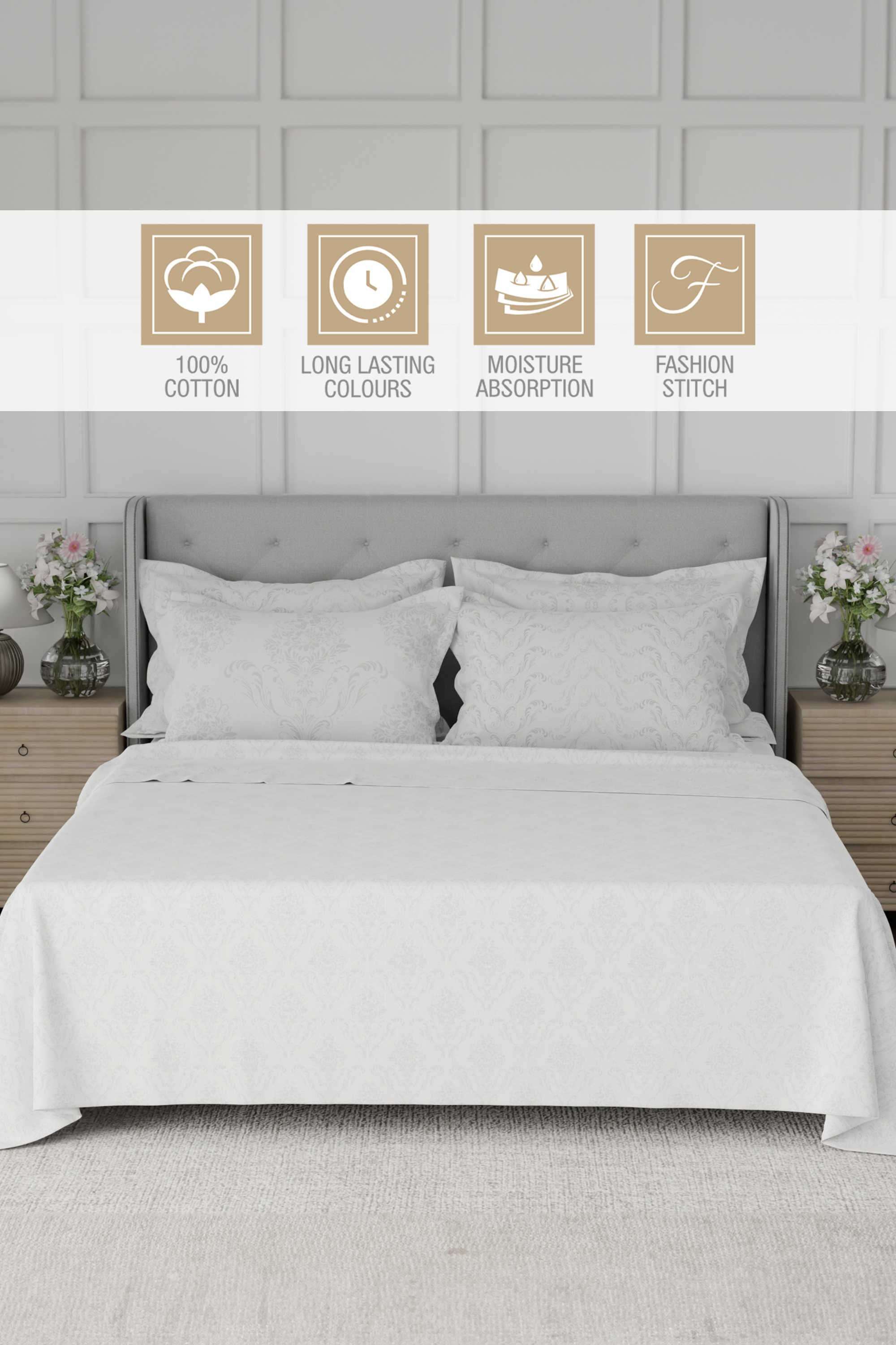 Platinum-Pulse-100--Cotton-800-TC-White-Digitally-Printed-King-Bedsheet-with-4-Pillow-Covers