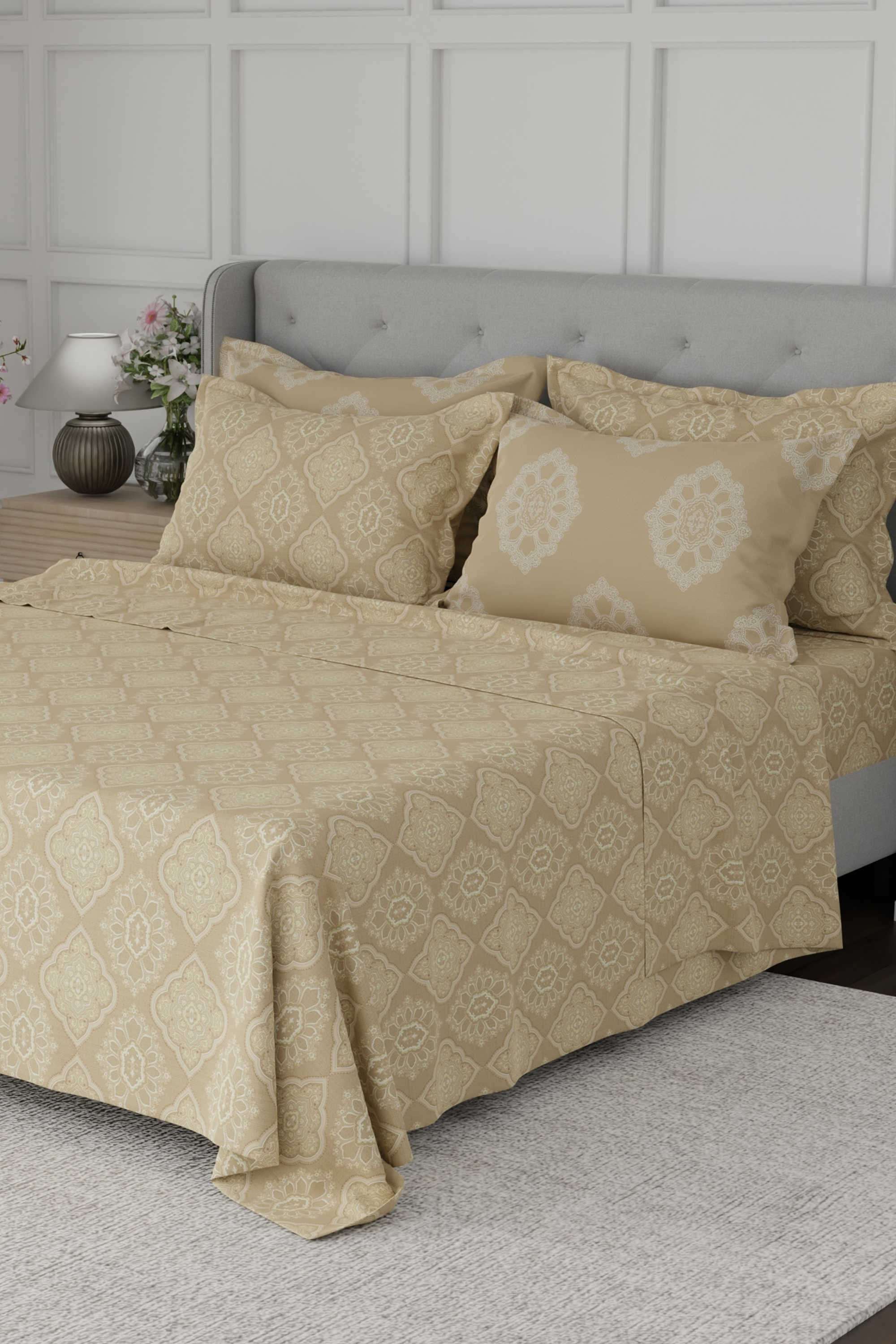 Platinum-Pulse-100--Cotton-800-TC-Beige-Digitally-Printed-King-Bedsheet-with-4-Pillow-Covers