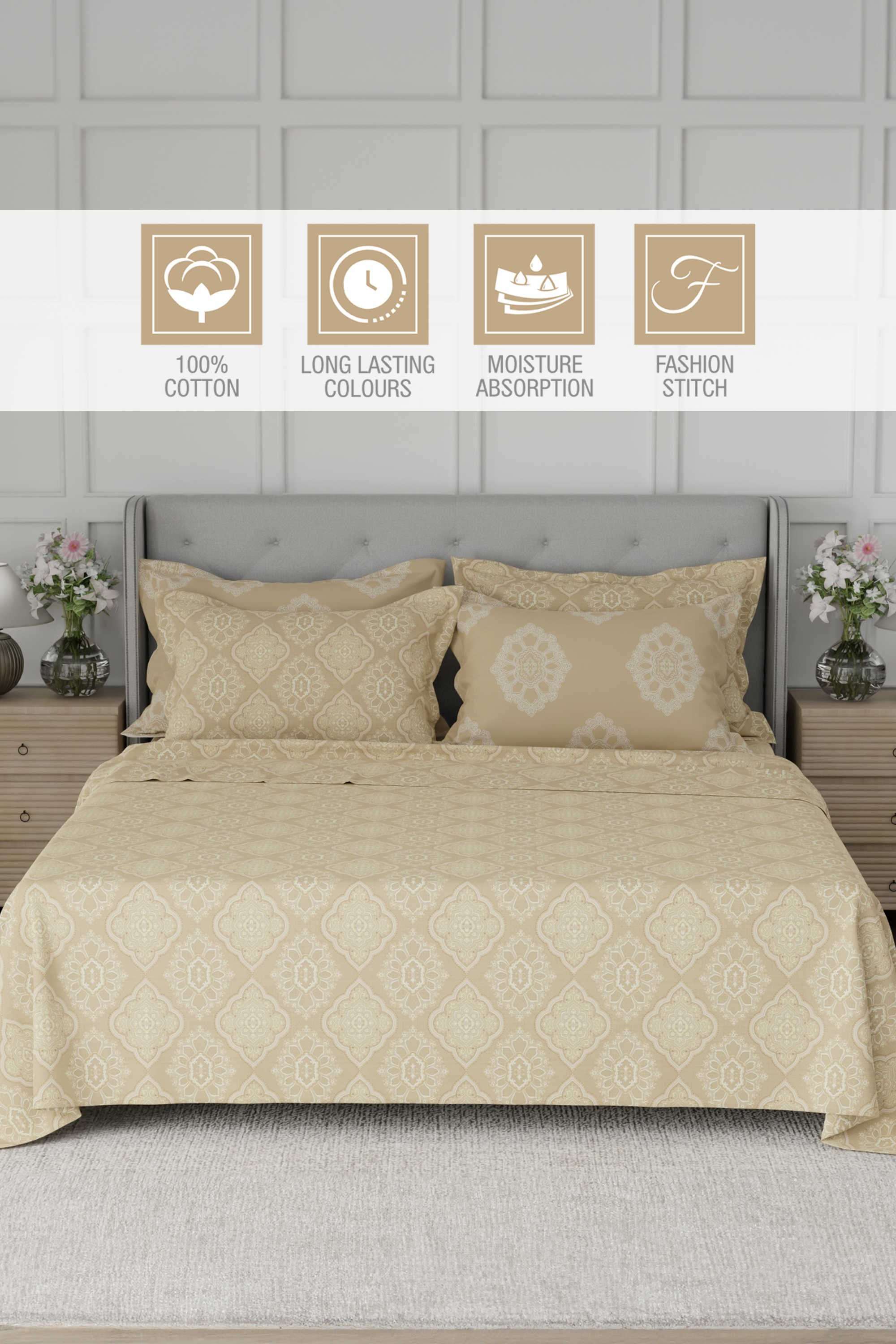 Platinum-Pulse-100--Cotton-800-TC-Beige-Digitally-Printed-King-Bedsheet-with-4-Pillow-Covers
