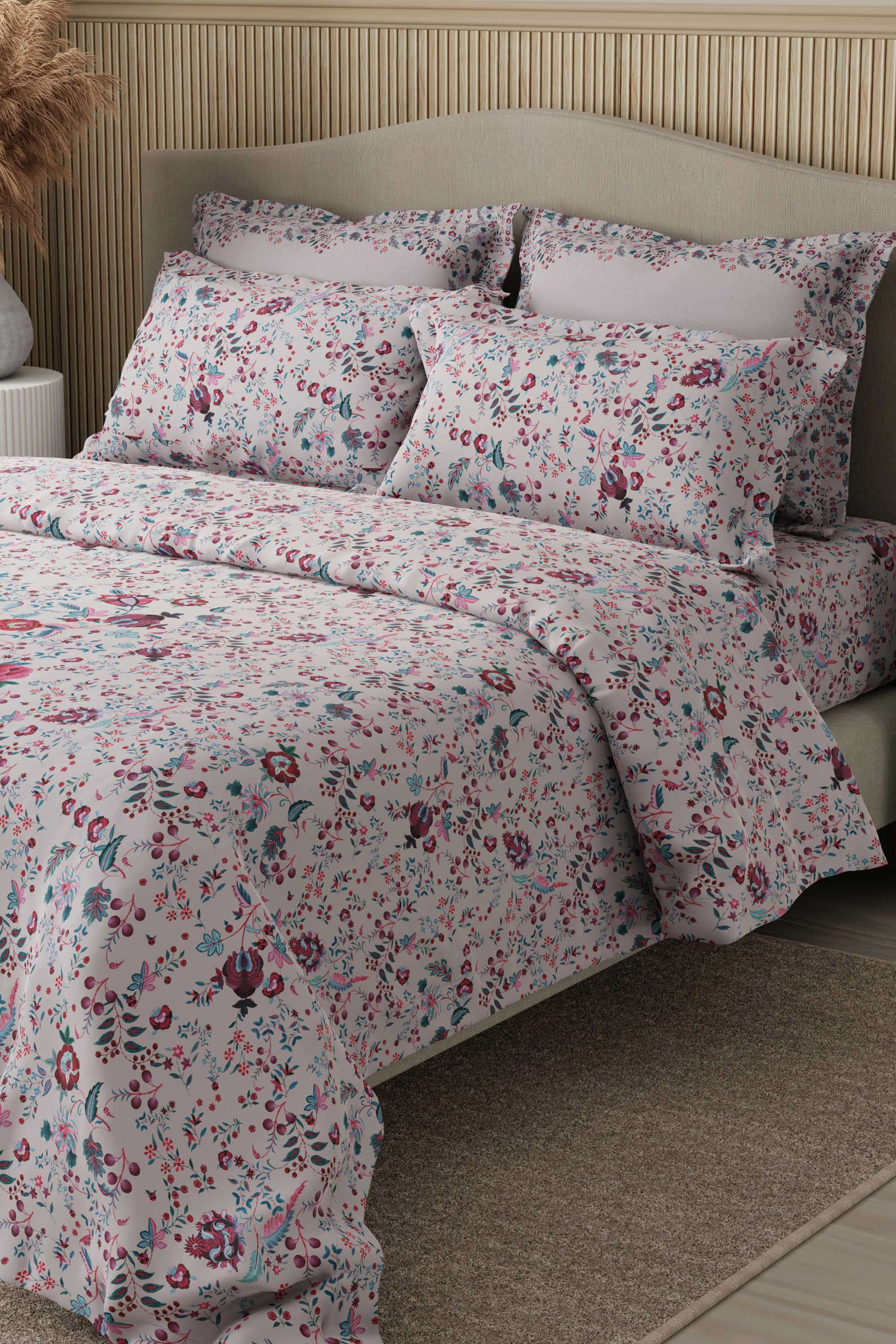 Royal-Essence-100--Cotton-400-TC-Pink-&-Blue-Digital-Floral-Print-King-Bedsheet-with-4-Pillow-Covers