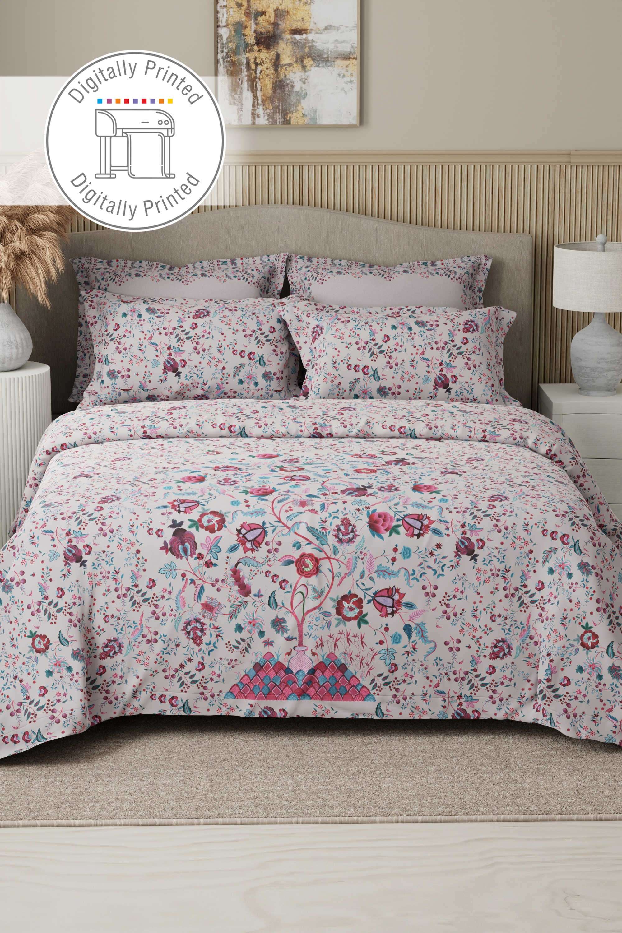 Royal-Essence-100--Cotton-400-TC-Pink-&-Blue-Digital-Floral-Print-King-Bedsheet-with-4-Pillow-Covers