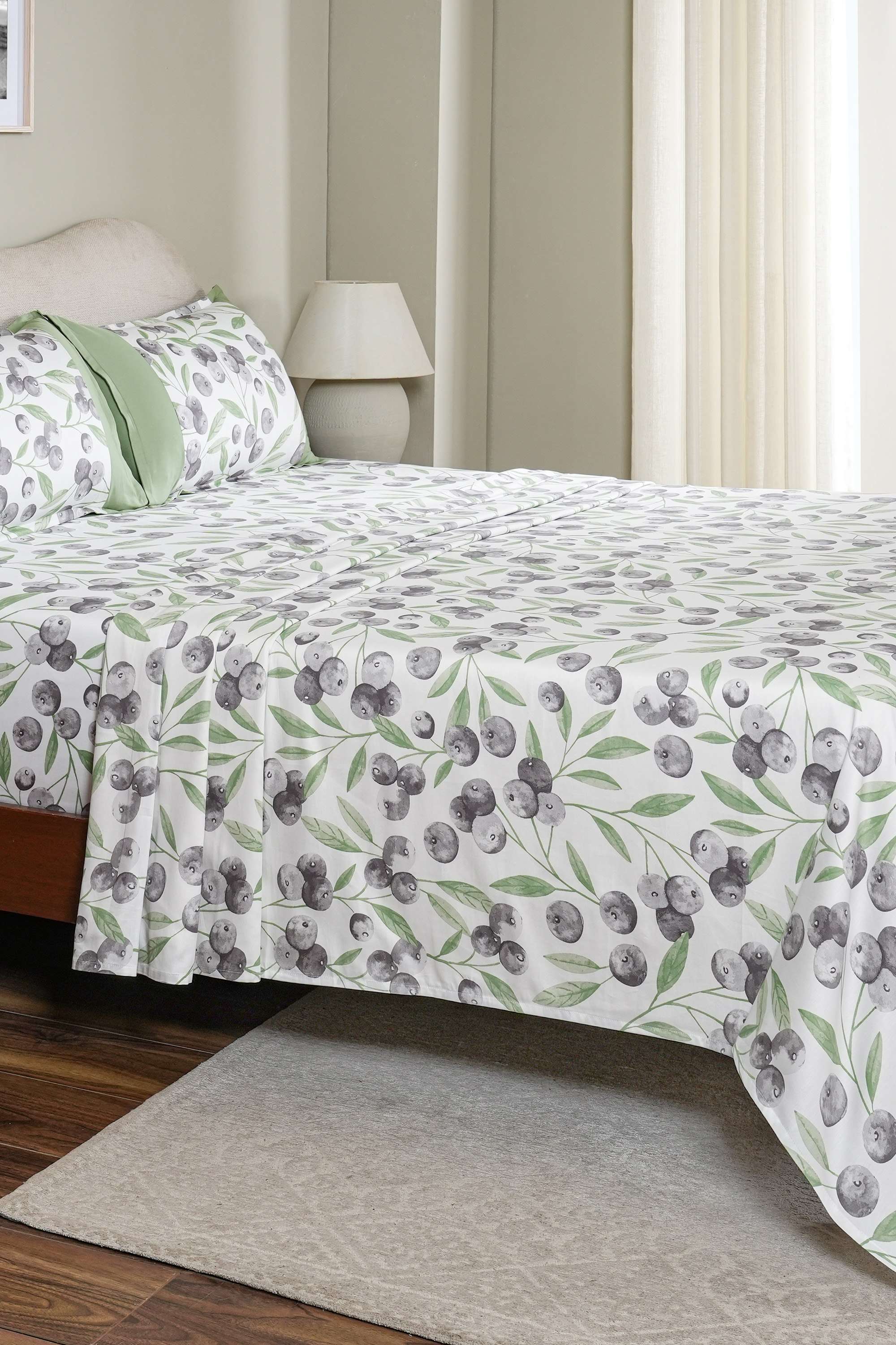 Myrtille-Green-Double-Bed-Sheet-with-Pillow-Case