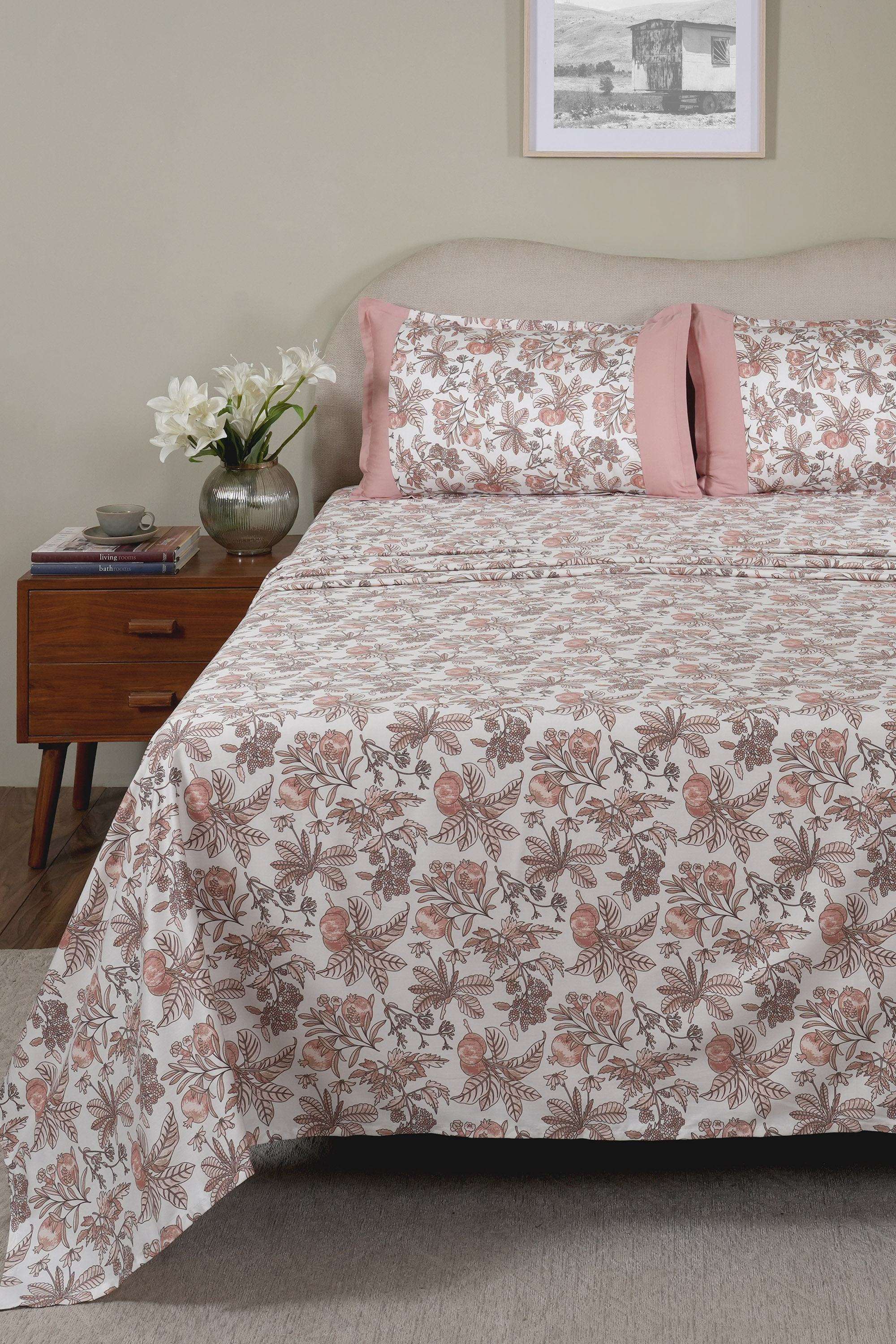 Fruity-Foliage-Pink-Single-Bed-Sheet-with-Pillow-Case