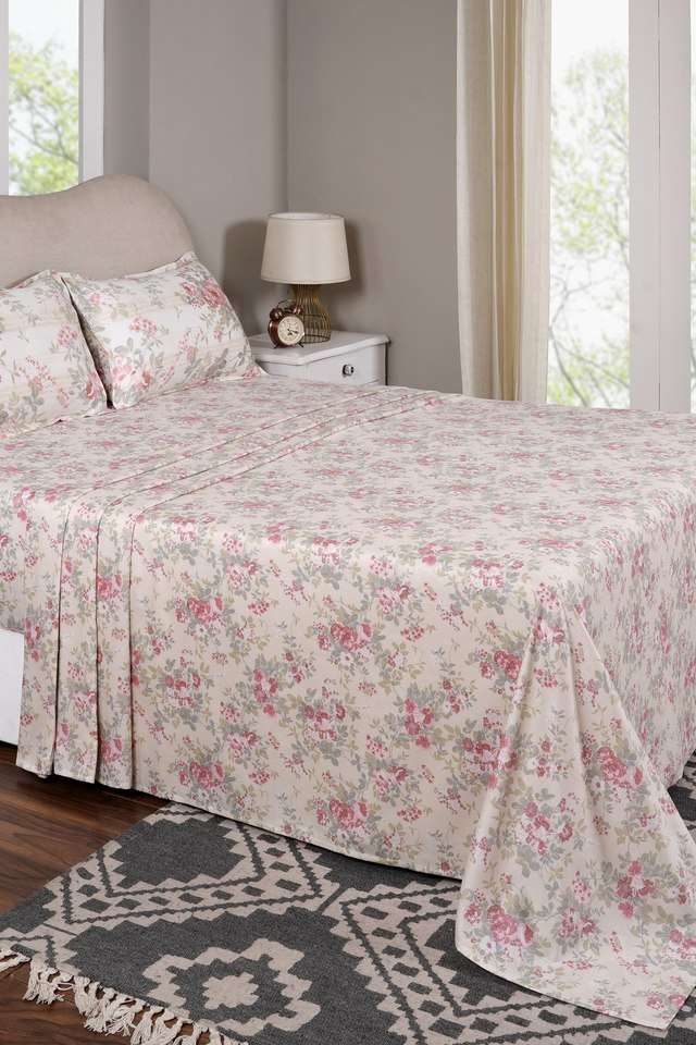 Flowerland-Red-Single-Bed-Sheet-with-Pillow-Case