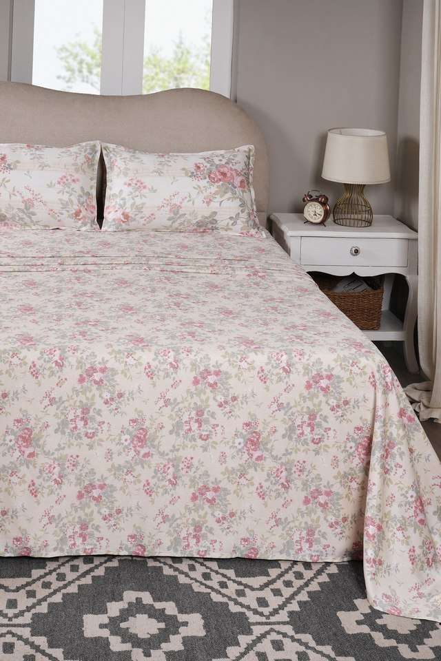 Flowerland-Red-Single-Bed-Sheet-with-Pillow-Case