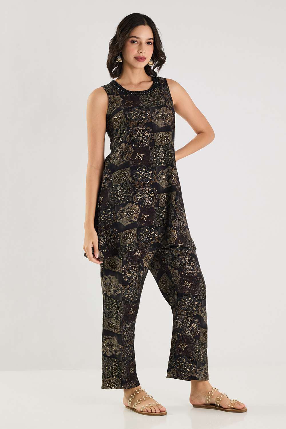Embroidered-Full-Length-Blended-Fabric-Woven-Women-s-Co-Ord-Set