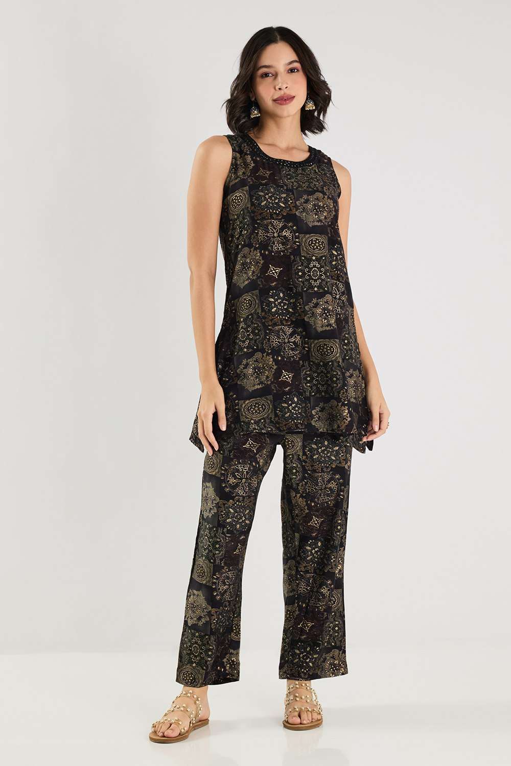 Embroidered-Full-Length-Blended-Fabric-Woven-Women-s-Co-Ord-Set
