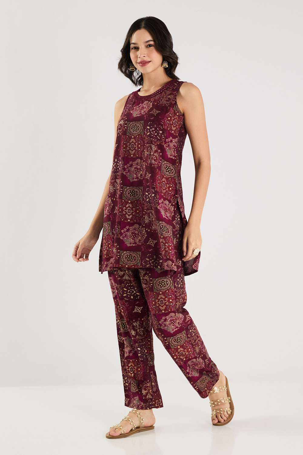 Embroidered-Full-Length-Blended-Fabric-Woven-Women-s-Co-Ord-Set