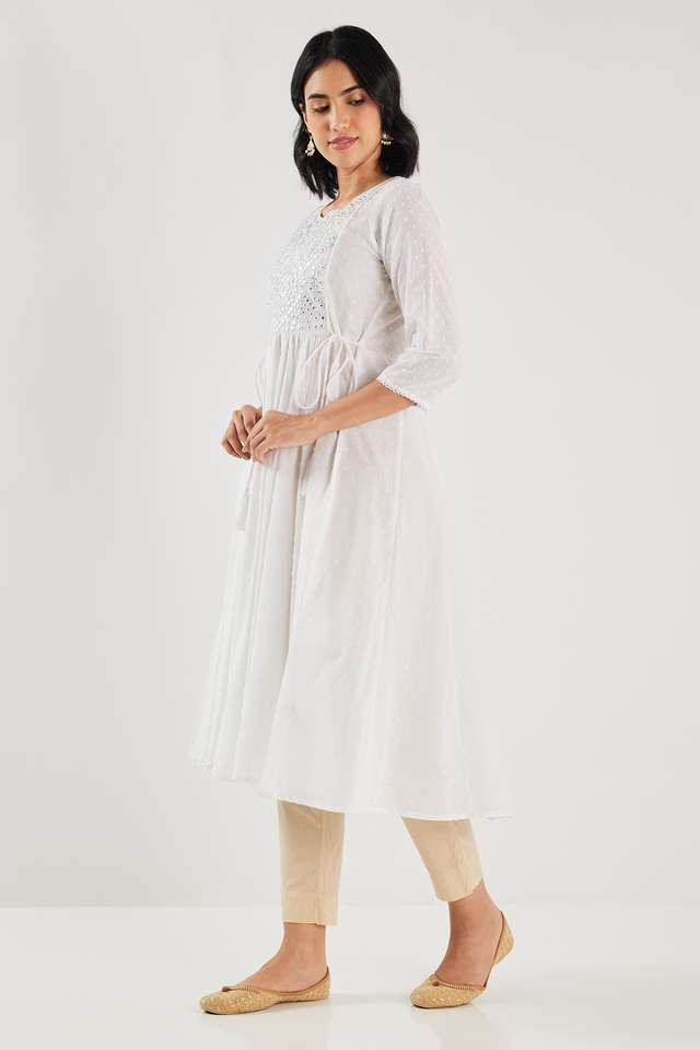 Solid-Cotton-Blend-Flared-Fit-Women-s-Kurta