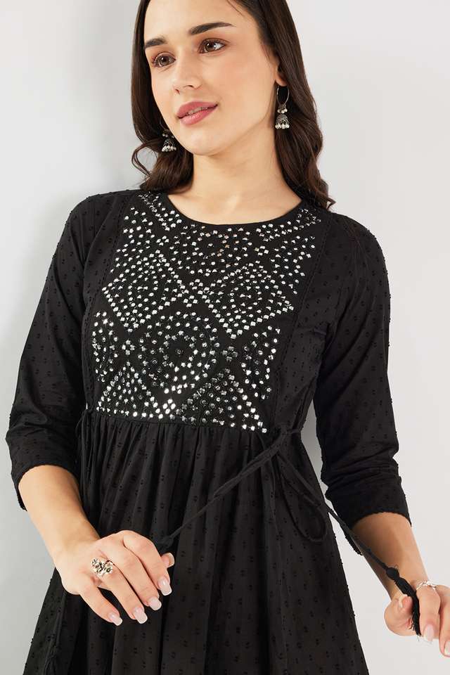 Solid-Cotton-Blend-Flared-Fit-Women-s-Kurta