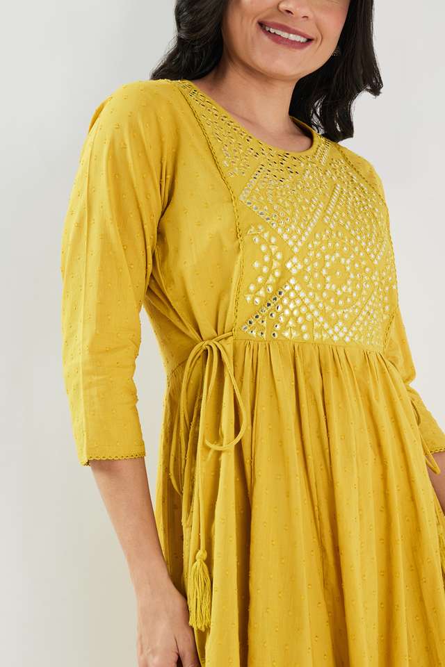 Solid-Cotton-Blend-Flared-Fit-Women-s-Kurta