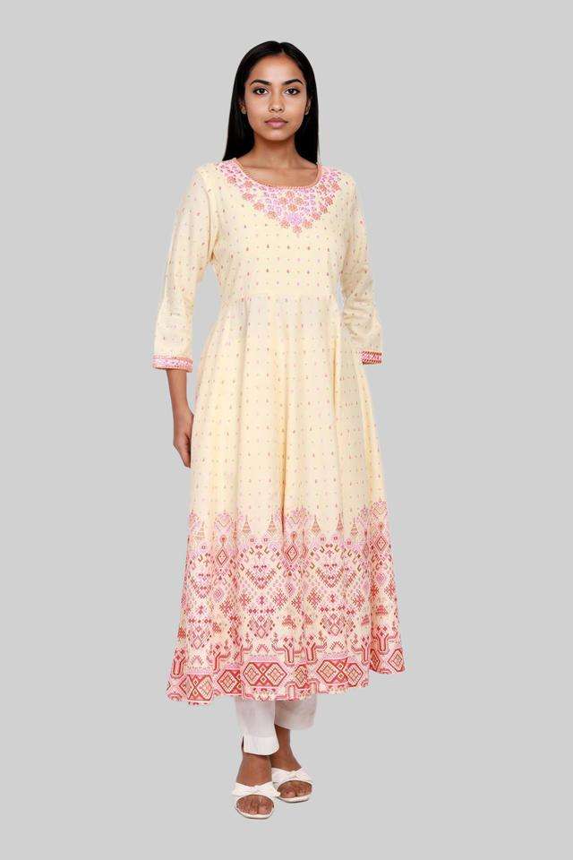 Printed-Blended-Fabric-U-Neck-Women-s-Kurta