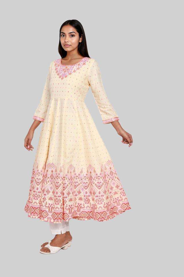 Printed-Blended-Fabric-U-Neck-Women-s-Kurta