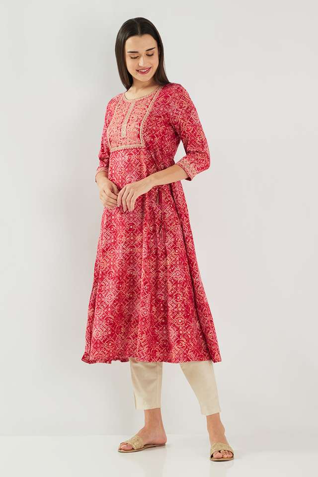 Printed-Blended-Fabric-Flared-Fit-Women-s-Kurta