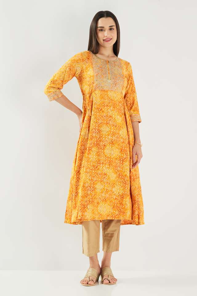Printed-Blended-Fabric-Flared-Fit-Women-s-Kurta
