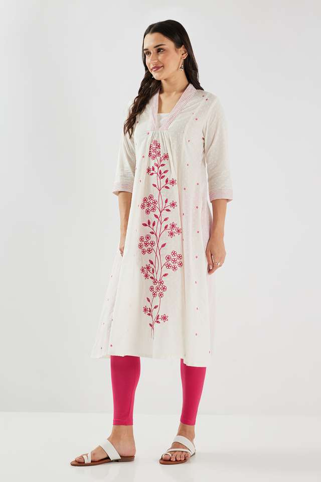 Solid-Cotton-Blend-Flared-Fit-Women-s-Kurta