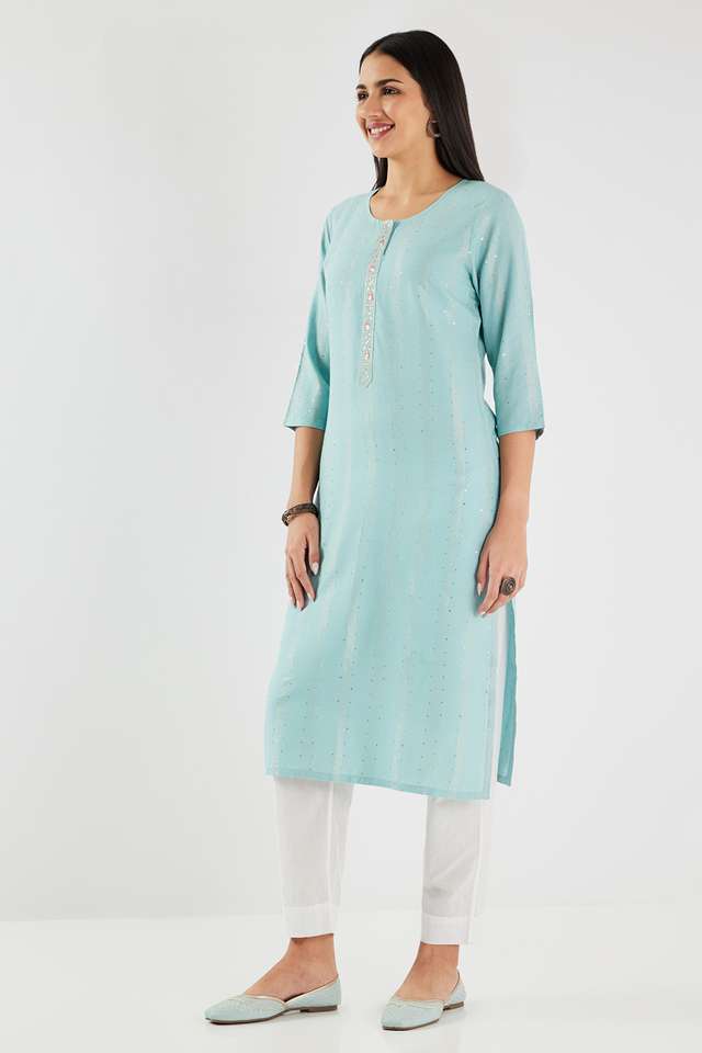 Embellished-Blended-Fabric-Straight-Fit-Women-s-Kurta