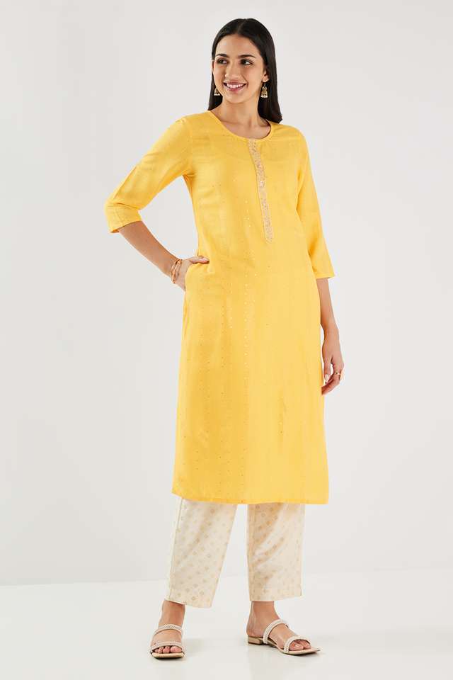 Embellished-Blended-Fabric-Straight-Fit-Women-s-Kurta