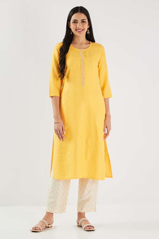 Embellished-Blended-Fabric-Straight-Fit-Women-s-Kurta
