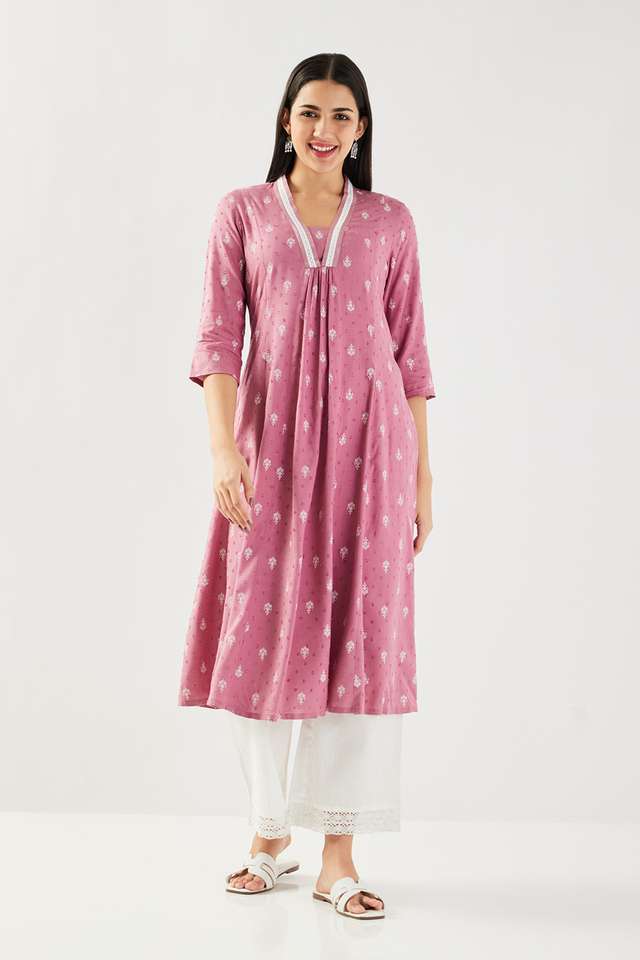 Printed-Blended-Fabric-Flared-Fit-Women-s-Kurta