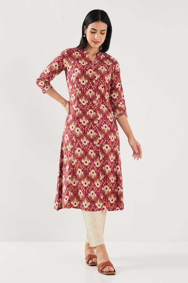 Printed-Blended-Fabric-Collared-Women-Casual-Wear-Kurta